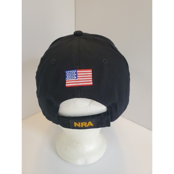 NRA NWOT Solid Black/ Yellow Script Hunting Gun Club Hook & Loop baseball cap - Picture 3 of 9